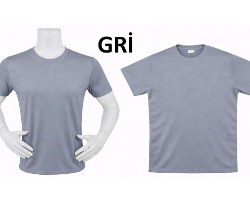 Two light blue crewneck T-shirts displayed on mannequins side by side against a white background, showing front views. -