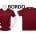 Two burgundy short-sleeve T-shirts on white mannequins, shown side by side with 'BORDO' text above them -
