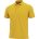 Bright yellow polo shirt with collar and short sleeves on a plain background, front view -