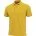 Bright yellow polo shirt with collar and short sleeves on a plain background, front view -