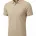 Beige polo shirt on a mannequin, showing collar, button placket and short sleeves, plain background. -