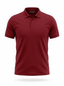 Polo Yaka bordo Pamuk-polyester karışım tişört - Fatih iş elbiseleri istanbul Red polo shirt on white background with collar, button placket, and short sleeves visible from the waist up. -
