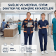 medikal giyim hastane kıyafetleri - Fatih iş elbiseleri istanbul Medical staff in a bright hospital wearing various uniforms with Fatih logo; banner reads health and medical apparel for doctors and nurses (hero image). -